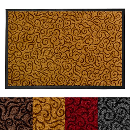 Design Schmutzfangmatte | mit Schnörkelmuster | für Eingangsbereich | Fußmatte in vielen Größen und Farben | messing 90x150 cm