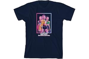 Bioworld Kpop Demon Hunters Box Art Huntr X Youth Navy Crew Neck Short Sleeve T-Shirt