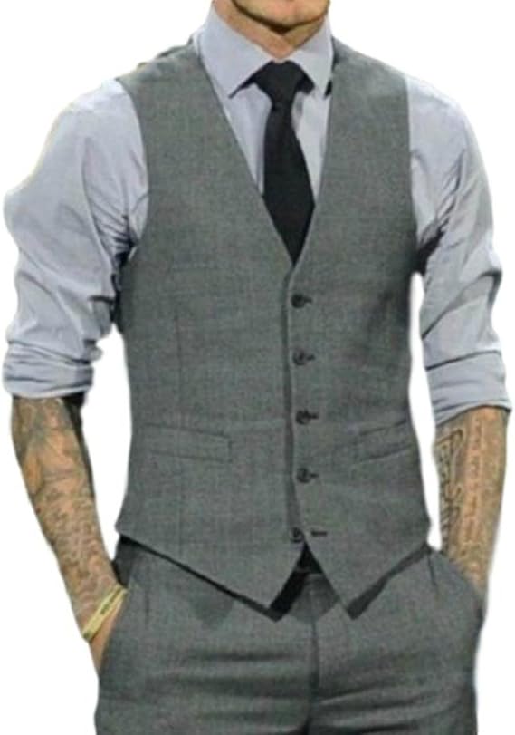 Amazon Co Jp Lamore 今日から ビンテージ 調 メンズ スーツ ジレ ベスト スリムフィット 英国風 フロント バック デザイン グレー フォーマル 2 178 L 服 ファッション小物