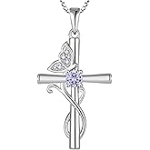 STARCHENIE Butterfly Cross Necklace 925 Sterling Silver Crucifix Pendant Birthstone Jewelry for Women