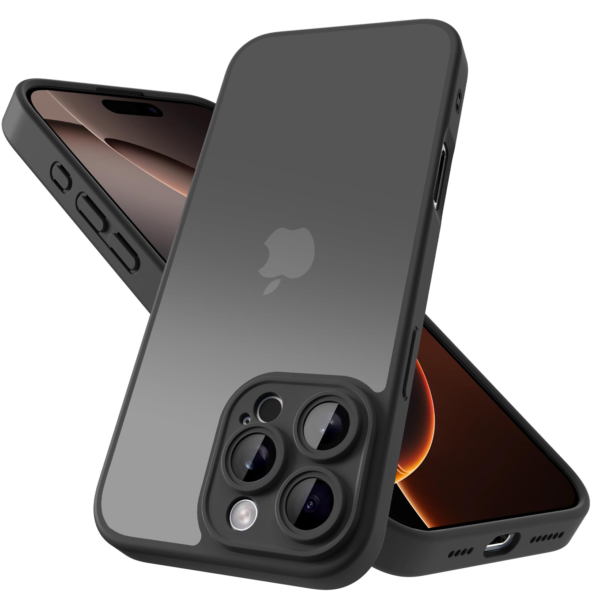 Mootobo for iPhone 16 Pro Case with Camera Lens Full Cover Protection, 10FT Military Grade Drop Protection Phone Case with Anti-Fingerprint Matte Back 6.3 inch - Black
