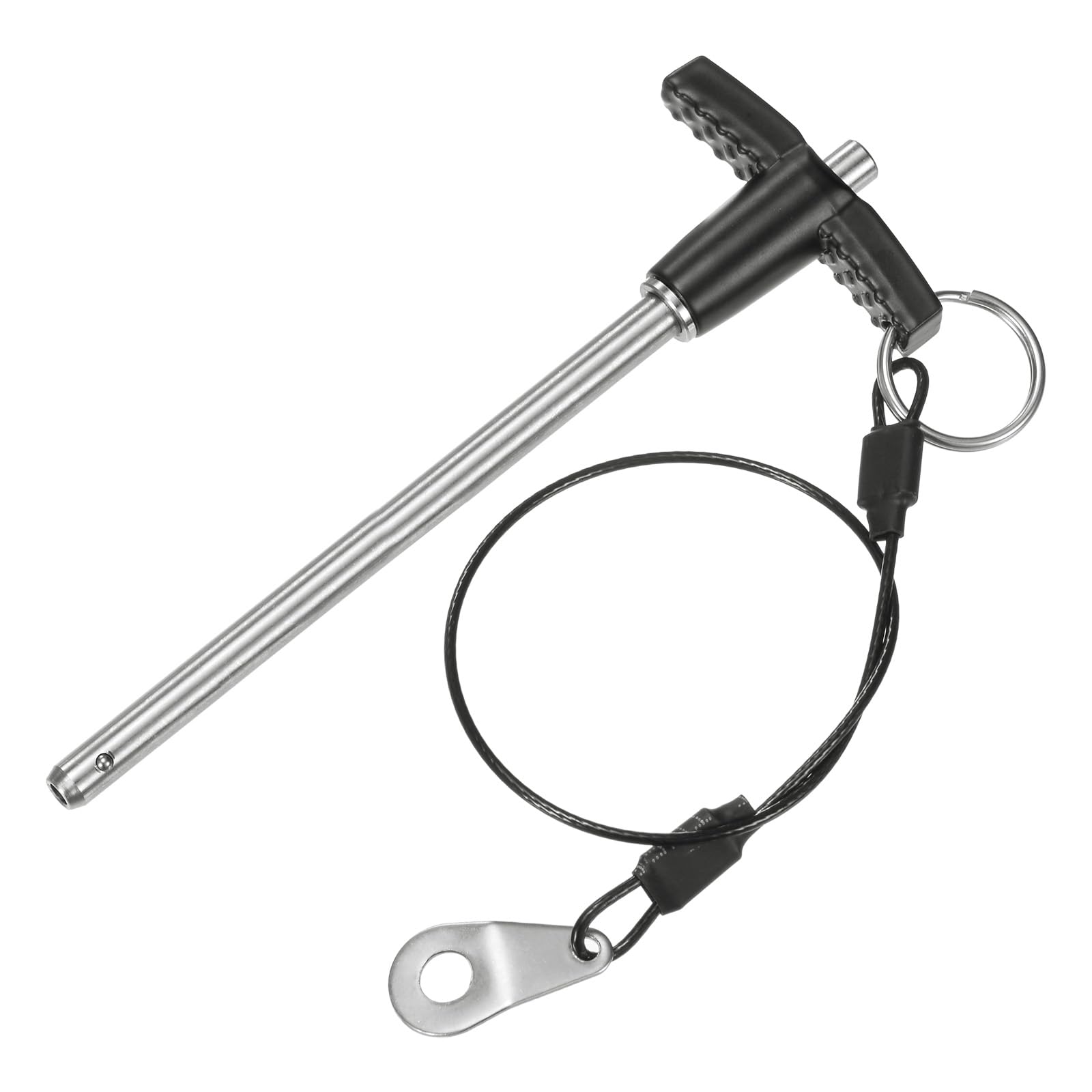 M METERXITY T Handle Lock Pin, 1/4" [6mm] Dia., 3-17/32 [90mm] Usage Length Push-Button Quick Release Locking Pins W Lanyard Cable for Speaker/Aviation/Gym/Machine [304 Stainless Steel]