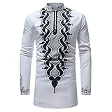 Toimothcn Men's African Style Print Long Sleeve 1/4