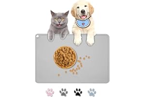NINWOD Cat Food Mat, Cat Placemats for Food and Water, Dog Bowl Mat, Silicone Pet Feeding Mats, Dog Food Mat for Floors Waterproof Non-Slip Dog Food Tray Pad, Pet Placemat for Cats with Pet Bib (Grey)