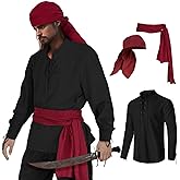 HSDOU Mens Pirate 3 Pcs Costume Set Renaissance Pirate Shirt Medieval Costume Viking