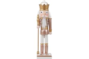 Joliyoou 15 inch Christmas Nutcracker, Wooden Nutcracker King Holding A Sceptre, Rose Gold Traditional Hand-Painted Festive Decorations for Table, Mantel and Xmas Party