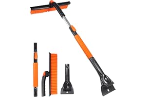 TrendyChic 42 Inch Car Snow Brush and Ice Scraper, 2-in-1 Extendable Snow Removal Tool with 360° Pivoting Brush Head and Foam