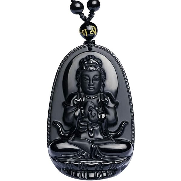 Natural Obsidian Amulet Pendant – Ksitigarbha Stone – Protection & Good Luck Talisman