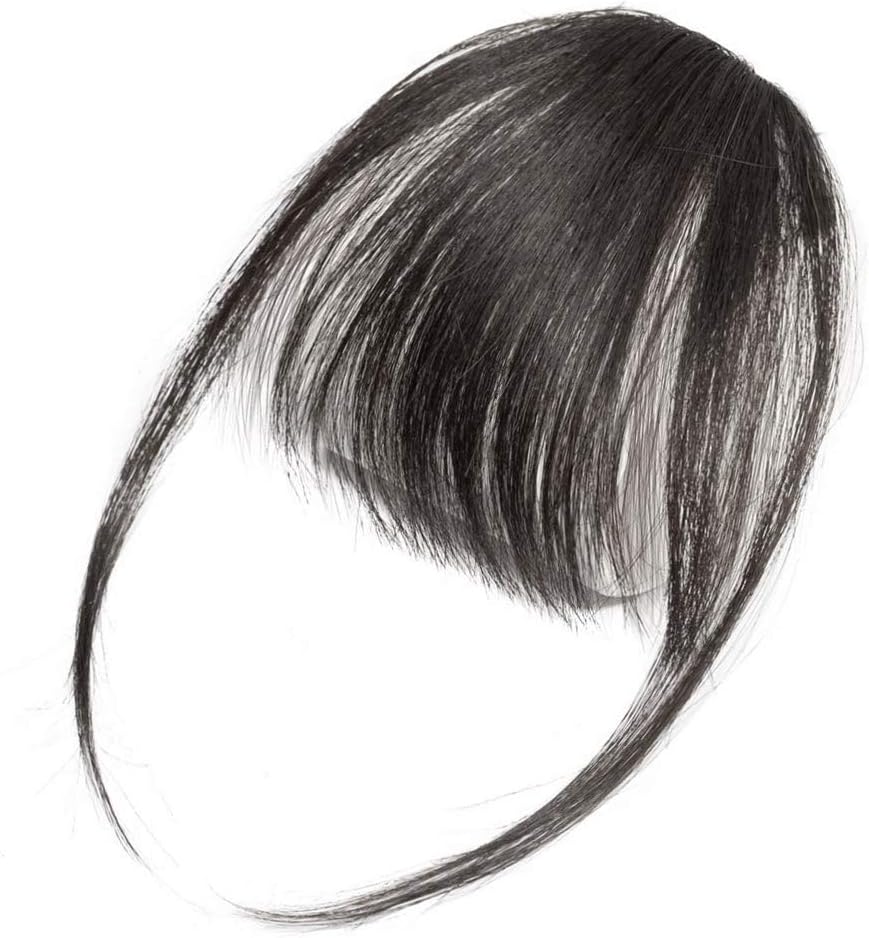 PARAHAIR Clip in Bangs Remy Human Hair Extensions One Piece in Fringe Natural Flat Air Bangs for Women (With Temple, Natural Black)