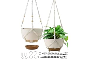 Koalaime Hanging Planters for Indoor Plants, 2 Pack 10 Inch Self Watering Pots with Macrame Plant Hanger, Hanging Baskets Holder for Outdoor Garden Home Ceiling Window Decor