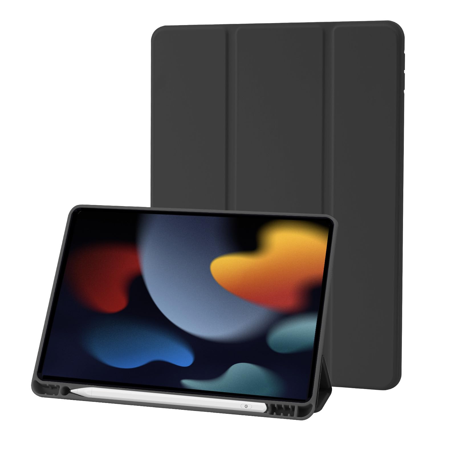 Case Compatible with iPad 9th/8th/7th Generation, Premium PU Leather + Soft TPU Back Case with Pencil Holder, Auto Sleep/Wake 10.2 Inch iPad Case Cover 2021/2020/2019 (Black)