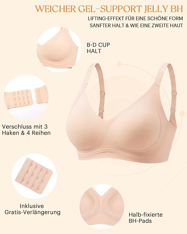 BH Damen ohne Bügel Nahtlos Gepolstert Seamless Jelly Bra Creamy L