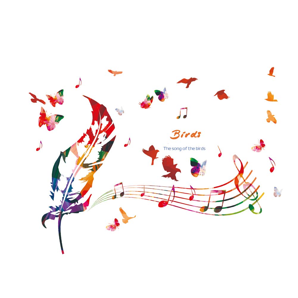 Colorful Music Feathers Wall Sticker Decal for Living Room Bedroom Children's Room Music Classroom Studio Decoration