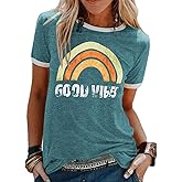 Womens Rainbow Graphic T-Shirts Summer Short Sleeve Crew Neck Vintage Graphic T Shirts Tops