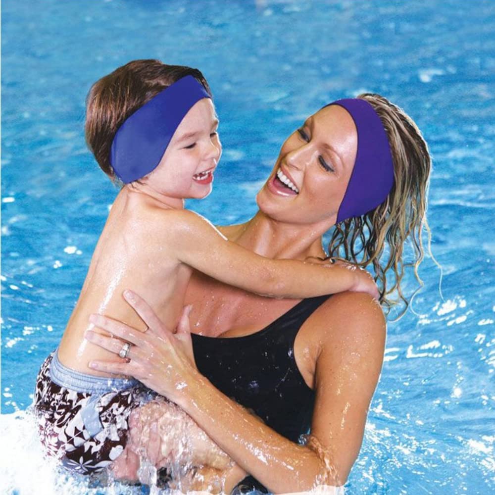 Swimming Headband Ear Protection, Neoprene Ear Guard and Hair Guard for Kids and Toddlers - Keeps Water Out and Holds Earplugs In (L-Blue)