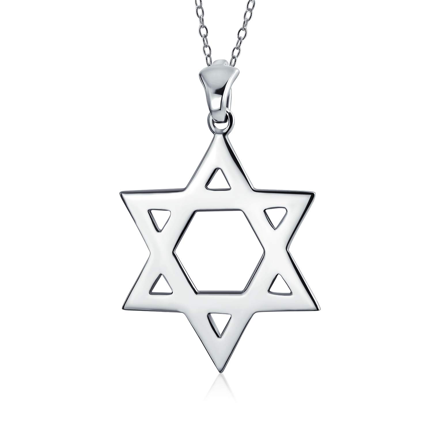 Bling Jewelry Classic Simple Religious Judaica Hanukkah Open Magen Star of David Pendant Necklace for Women Teens Men .925 Sterling Silver