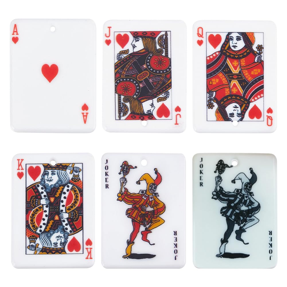 SUNNYCLUE 1 Box 12Pcs Poker Charms Playing Card Charms J Q K Ace Joker Cards Jack Queen King Poker Card Acrylic Charms for Jewellery Making Charm Necklace Bracelet Keychain DIY Craft Supplies Adult
