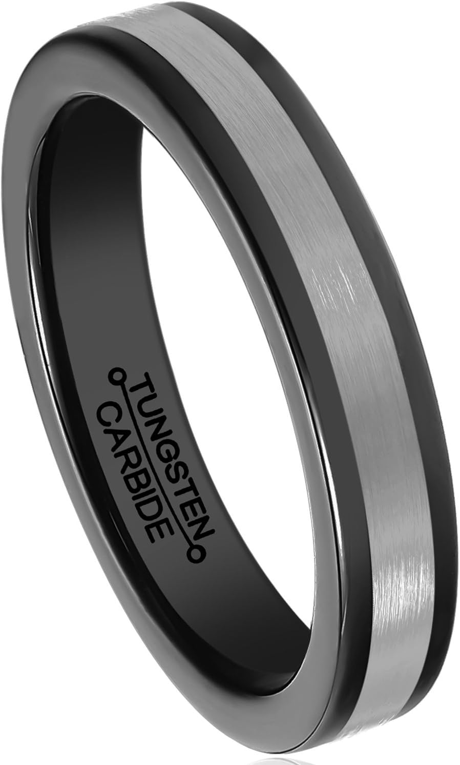 HSG Tungsten Rings Men Black Plating Women 4mm Brushed Polished Comfort Fit Wedding Band Size 7-13