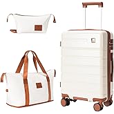 QIMER Carry on Luggage Set, 20 Inch Suitcase with 100% PC hardshell, Lightweight TSA Locks Quiet Spinner Wheels Durable Zipper, Travel Luggage for Men and Women, Y01 Beige(20"/DB/TB) Slightly Small