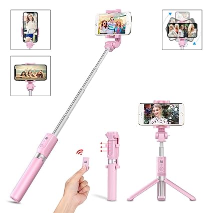 LATEC Bluetooth Selfie Stick Stativ, 3 in 1 Erweiterbar Monopod Wireless Selfie-Stange Stab 360°Rotation mit Bluetooth-Fernau