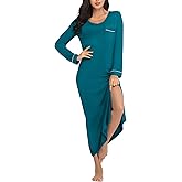 EA'S SECRET Nightgowns for Women Long Sleeve V Neck Nightshirts Soft Knit Sleepwear Full Length Loungewear with Pocket