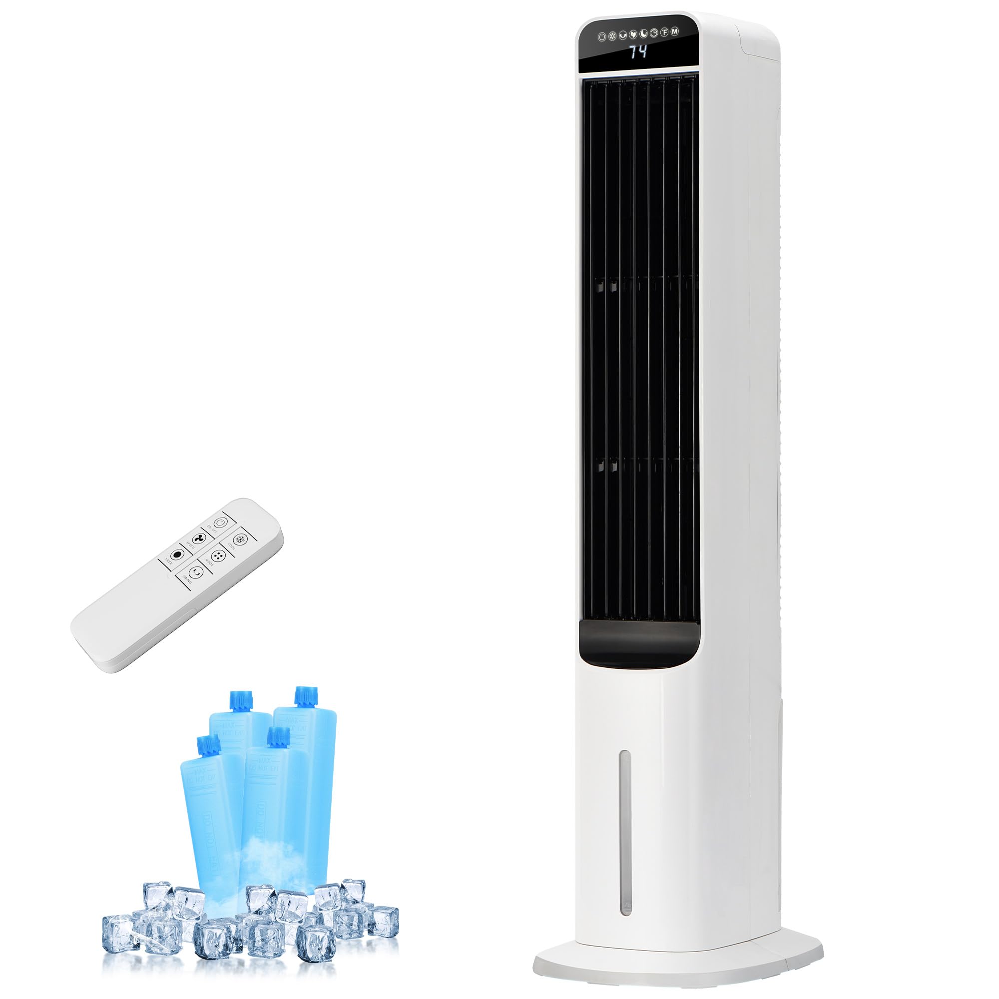 Windowless Portable Air Conditioner, 32 Inch Cooling Fans that Blow Cold Air, 3-in-1 Tower Fan with Remote, 3 Speeds, 120° Oscillation Swamp Cooler, 12H Timer Evaporative Cooler for Bedroom Indoor Use