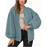 Arssm Womens Oversized Zip Up Sweatshirt Jackets Fleece Lantern Sleeve Casual Fall Bomber Jackets