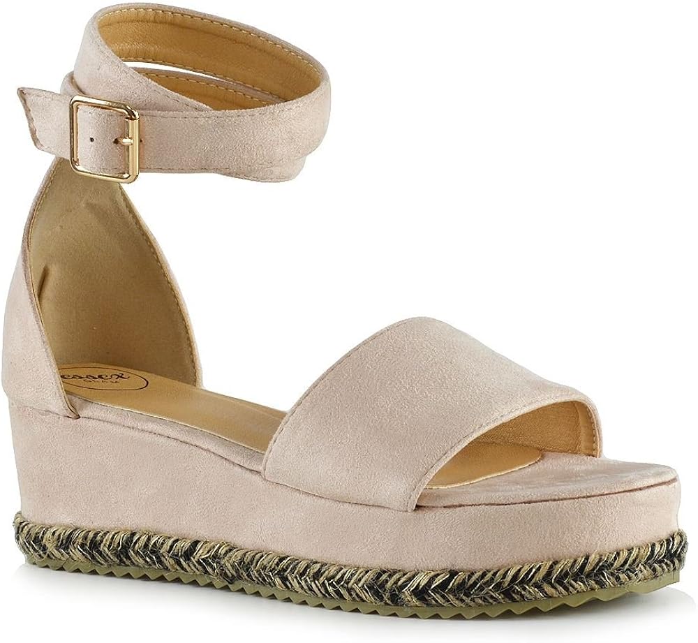 Amazon.com | ESSEX GLAM Womens Espadrille Sandals Wedge Heel Platform Ankle Strap Shoes | Sandals