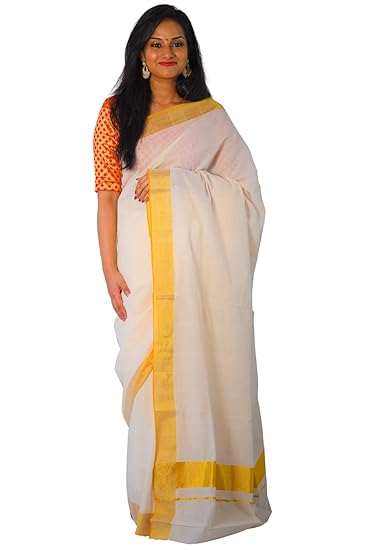 Women's Handloom Plain 3 Inch Kasavu Saree (SVKPHL-8492, Cream)