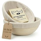 Saint Germain Bakery Premium Banneton Bread Proofing Basket Set - 2 Pack 10 Inch Round Brotform with Liners, Sourdough Bread 