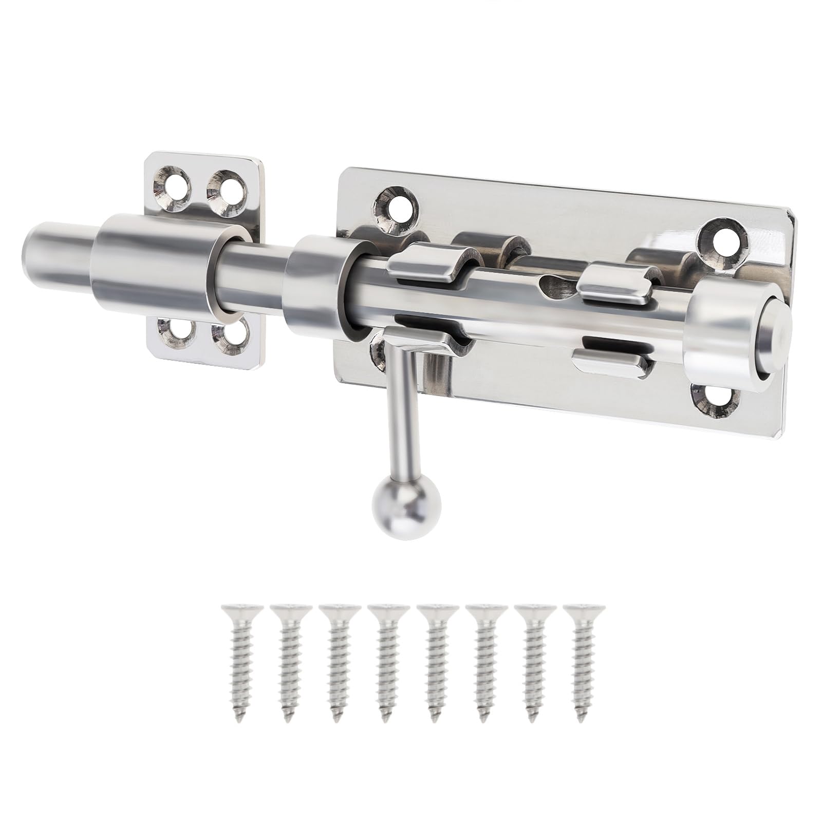 HOJLKLD Slide Bolt Gate Latch, 6.3 Inch(16.2 CM) Barrel Bolt Latch with 10 mm Padlock Hole, Heavy Duty 304 Stainless Steel Latches for Wooden Fence/Shed Door/Yard Door/Barn Door