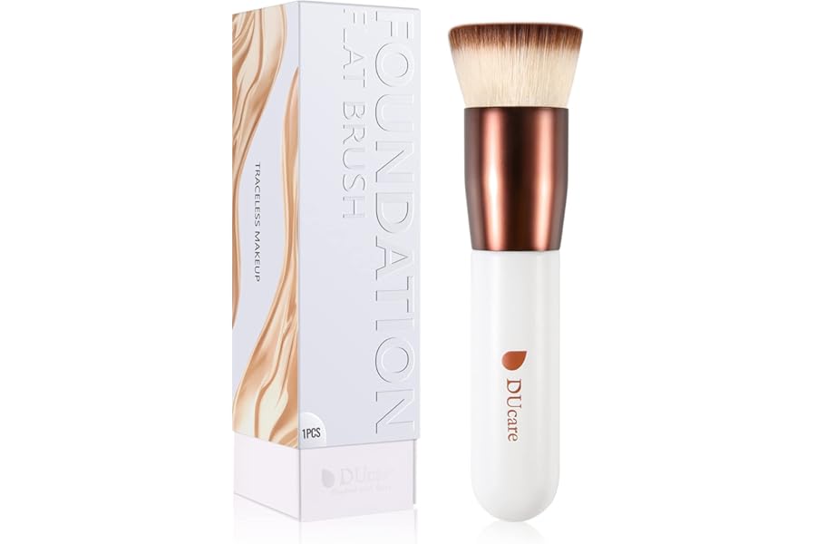 DUcare Foundation Brush,Flat Top Kabuki Brush Synthetic Professional Makeup Brush Liquid Blending Mineral Powder Buffing Stippling Makeup Tools, Rose Golden/White
