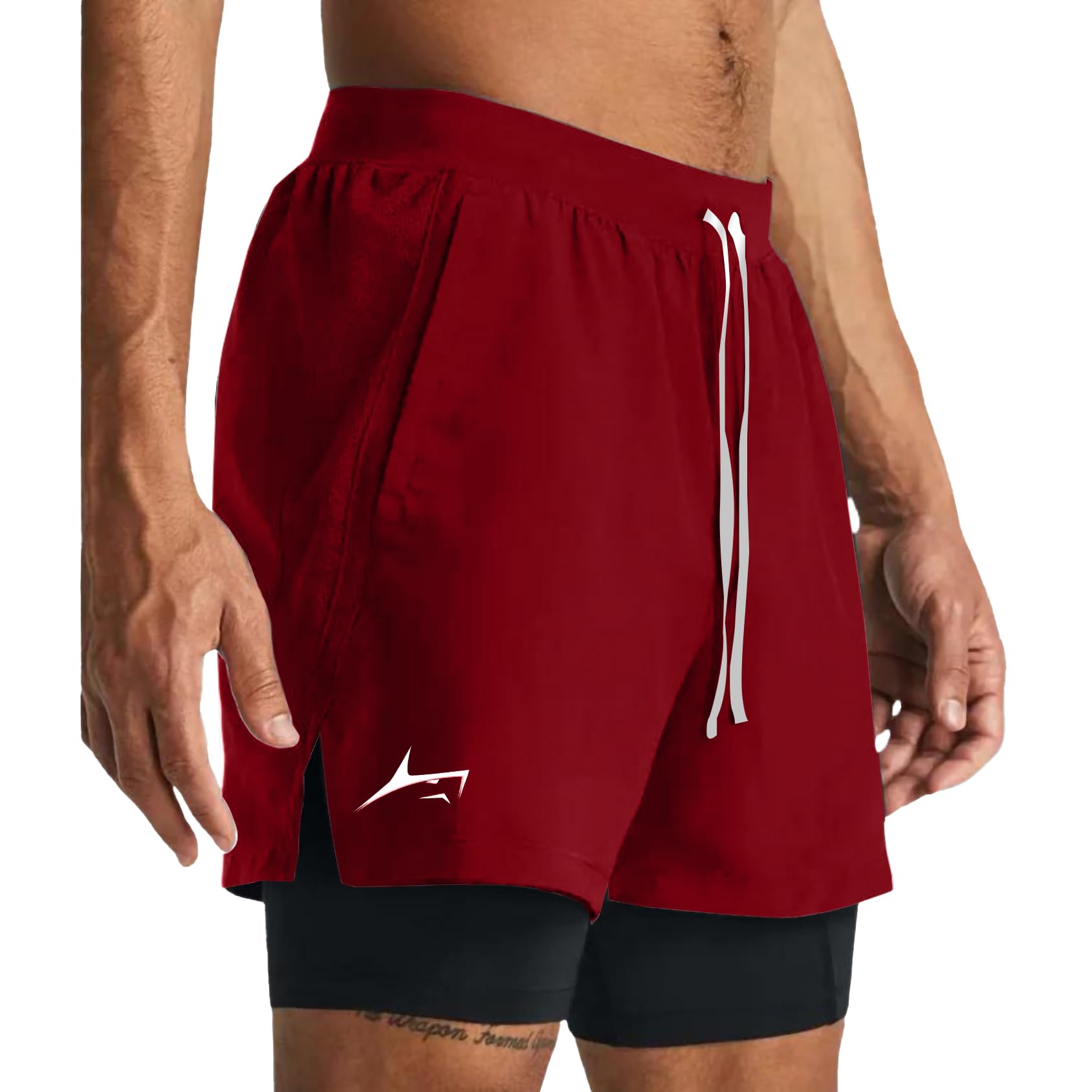 PROSHARX 2 in 1 Active Dual Shorts with Inner Tights Layer | Men's Double Layer Short for Running, Gym & Sports (XL, Red)
