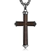 NORBU Wooden Cross Necklace for Men, Mens Black Cross Necklaces Natural Wood Cross Pendant, Christian Jewelry Religious Gifts for Him Easter Birthday Christmas