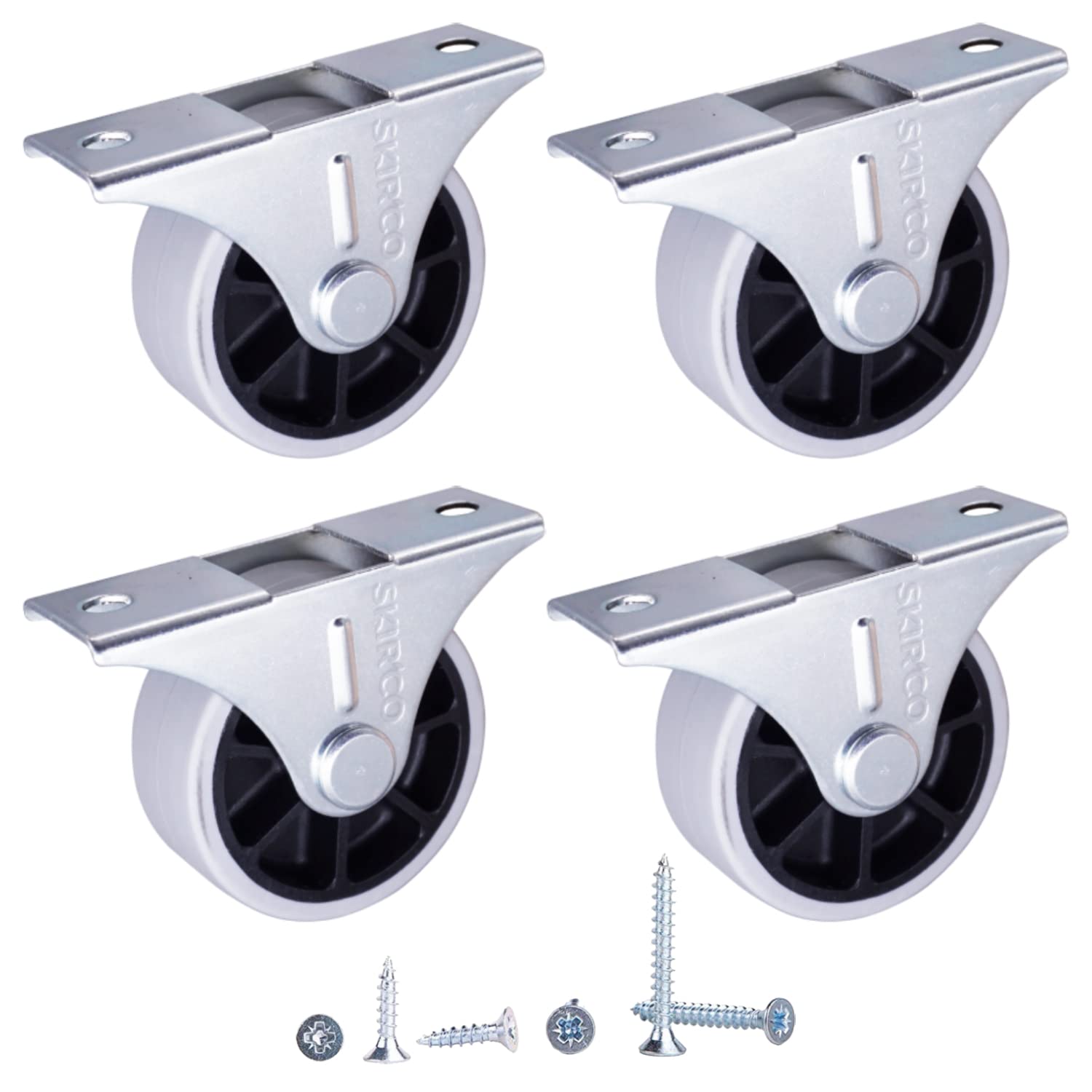 SKIR'CO (4 pcs) 40 mm Rubber Wheels, Furniture Castors, Fixed Casters, Non-Swivel, Screws Included