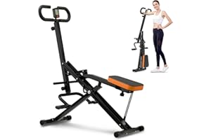 RIVANO Squat Machine, Ab Workout Equipment, 220lbs Loading Capacity Rowing Machines for Home Foldable with Adjustable Resistance Bands and Display, Exercise Trainer for Botty Butt Thighs
