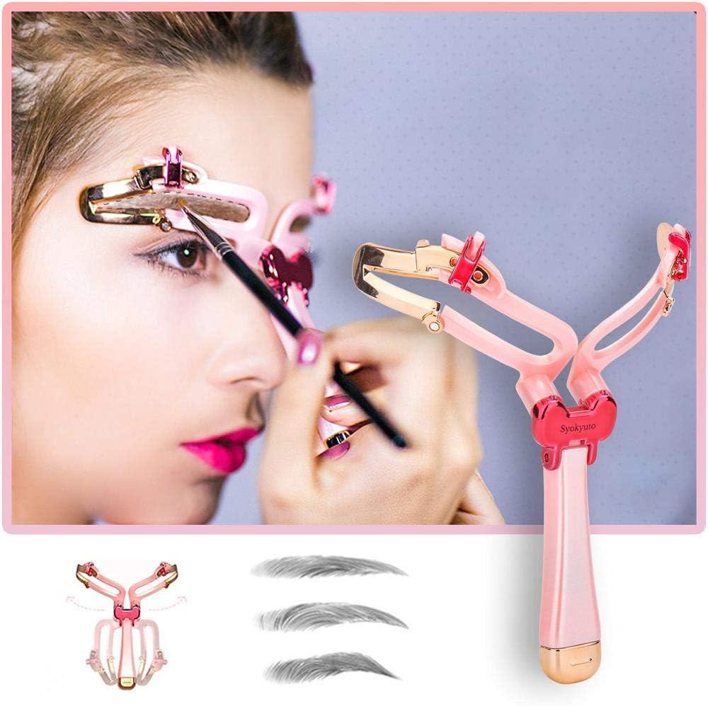ReLuien Eyebrow Stencil, Reusable 3 in 1 Adjustable Easy Eye Brow Shapers, Easy Eyebrow Stencils Kit Makeup Model Template DIY Tool, Easy to Grooming & Styling Eyebrow Shapes Stencil, Pink