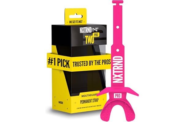 Nxtrnd Two Pro Football Mouth Guard, Permanent Strap, Fits Adult & Youth (Pink)