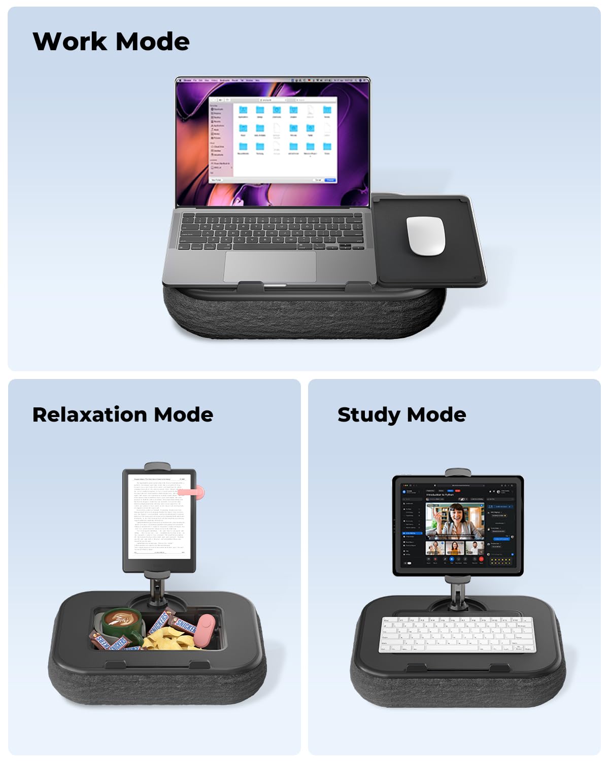 Viozon Kindle Pillow Stand Holder, Phone holder for Bed, Laptop Lap Desk with Mouse Pad,Compatible with 4.7-13