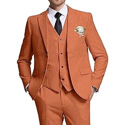 High-End Suits Retro Orange Linen Men Suit Casual