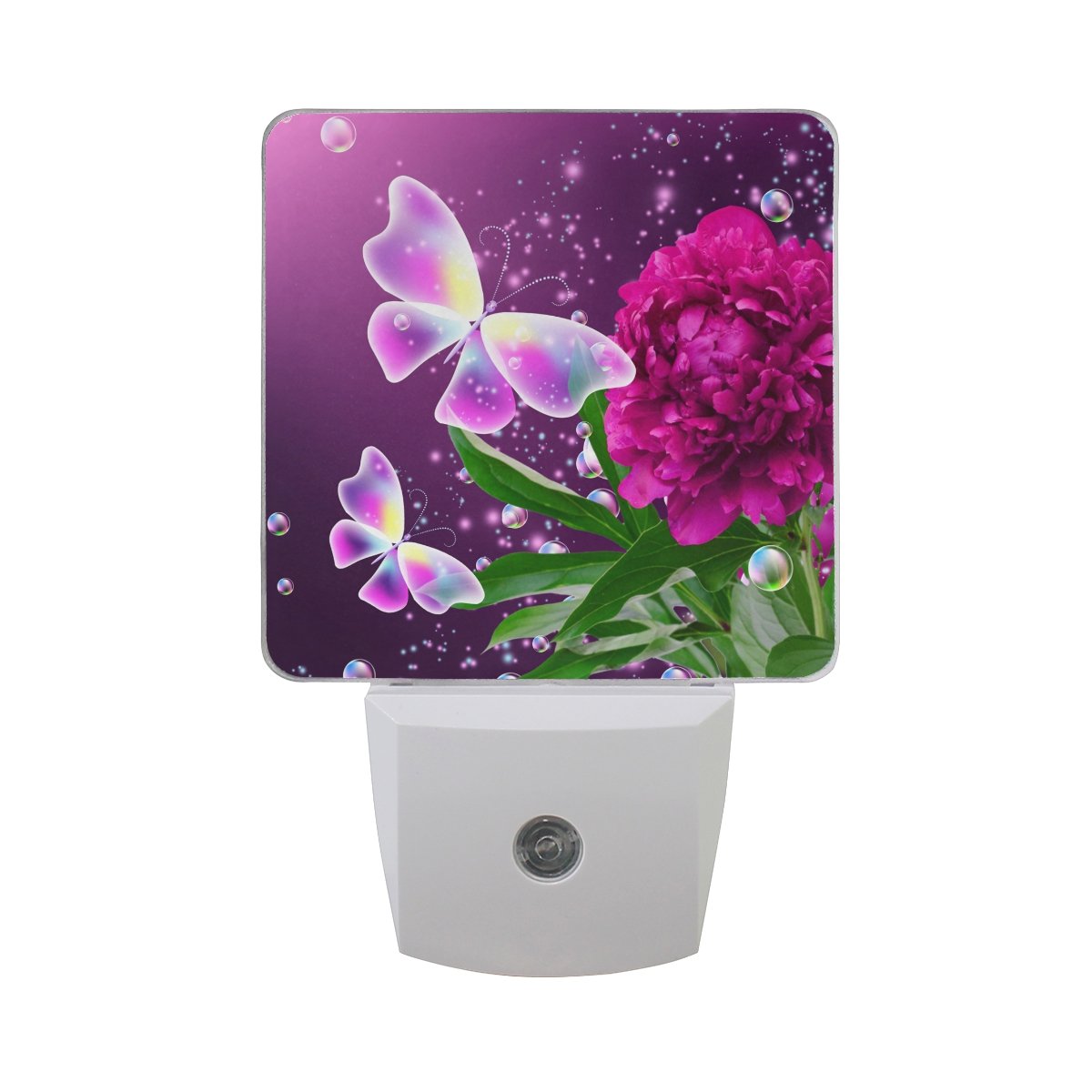 UK Night Light, 2 Pack Peony Butterflies Print Lamp Plug in with Light Sensor Automatic Open Close Personalized Indoor for Kids Baby Child Children Adult Room Bedroom Hallway Gift Decoration