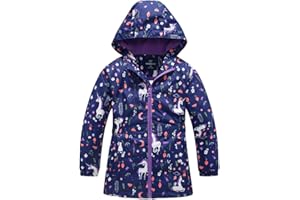 Sowllars Girls Rain Jacket, Windbreaker Kids Raincoat Waterproof Zip Jacket with Fleece Liner