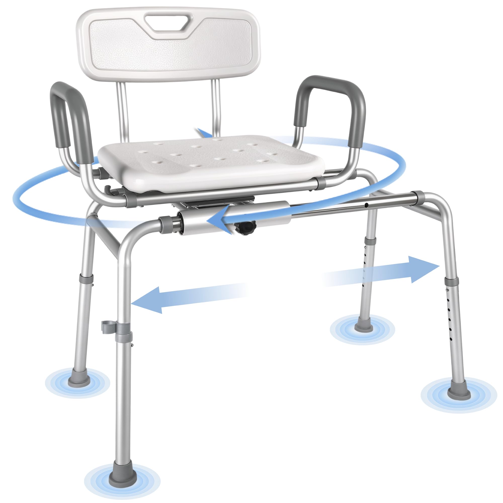 Sliding Tub Transfer Bench with 360 Degree Swivel Seat, Height Adjustable Bathtub Transfer Bench with Armrest, Non-Slip Rotating Shower Chair for Elderly Disabled