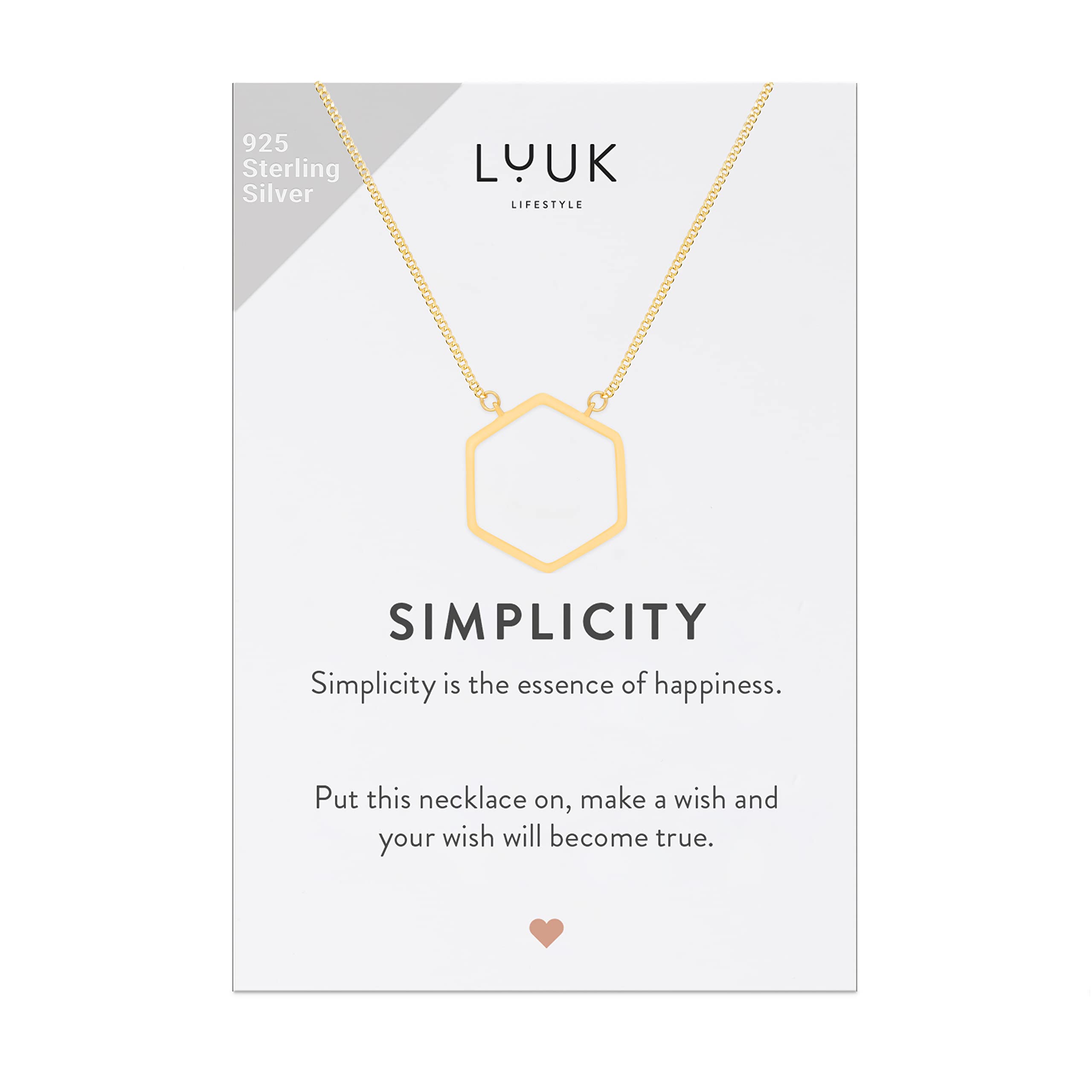 LUUK LIFESTYLE 925 sterling silver necklaces with lucky charm, pendant, SIMPLICITY gift card, daily wear, durable, hypoallergenic metal, summer trend, silver, gold, rosé (Hexagon, Gold) — image 1