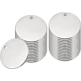 PATIKIL 30 Pcs Metal Stamping Blanks, 15mm Round Stamping Name Tags Stainless Steel Blanks Metal Plate with Hole for Laser Engraving Stamping Dog Tags Keychain Making