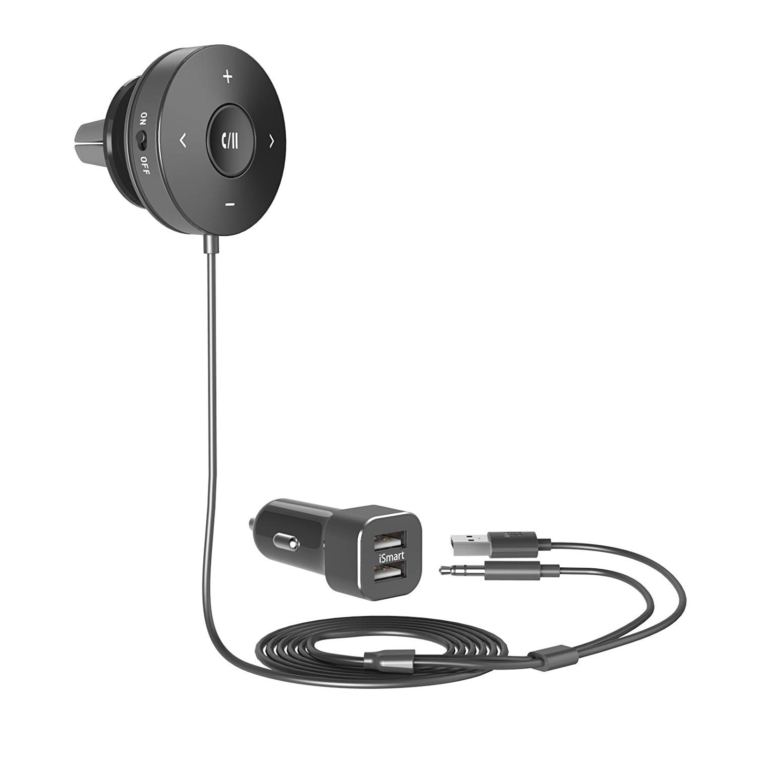 TaoTronics Bluetooth Car Kit, Bluetooth Receiver, Bluetooth 4.2 Hands-Free Audio Adapter (Built-in Microphone, CVC 6.0 Noise Cancellation, 3M Magnetic Base, Air Vent Clip) - Renewed