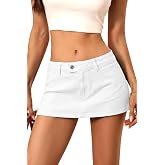 ELLEVEN Womens Low Rise Denim Mini Skirt, Jean Skirt with Shorts Underneath | High Stretch, Micro Skort, Y2k Style, Casual Cute Summer Fashion Outfits, Music Festival Country Concert Outfits for Women