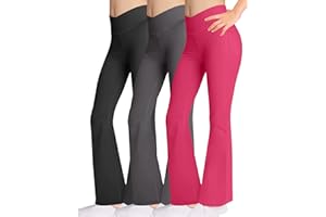 AENLLEY Girls Cross Bootcut Flare Leggings with Pockets - High Waisted Dance Yoga Pants for Teens Kids