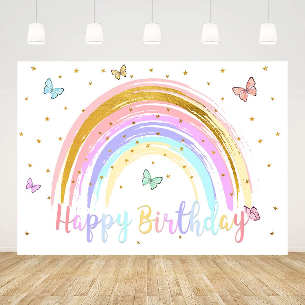 LDWLYW 7x5ft Colorful Birthday Backdrop Banner Large Happy Birthday Party Decorations Supplies Rainbow Balloons Photo Background Wall Banner Indoor Outdoor For Kids Boys Girls