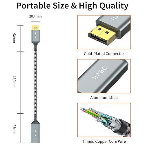 4K DisplayPort to HDMI Adapter Cable, Gold-Plated Uni-Directional